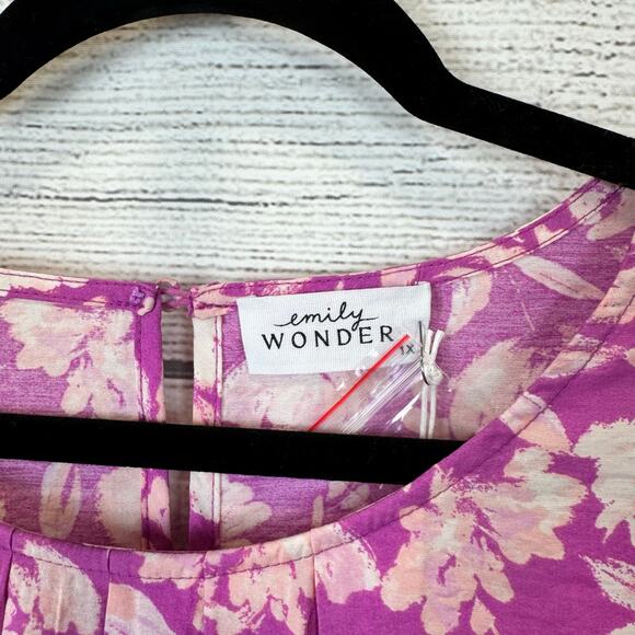 Emily Wonder Plus Size Purple & Pink Floral Spring Blouse Size 1X - Picture 7 of 8